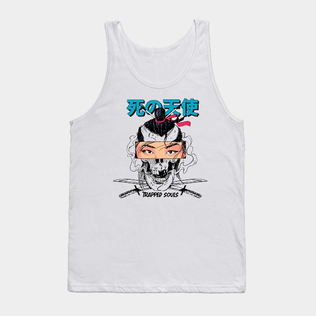 Japanese Aesthetic Skull Otaku Anime Girl Kawaii Samurai Tank Top by A Comic Wizard